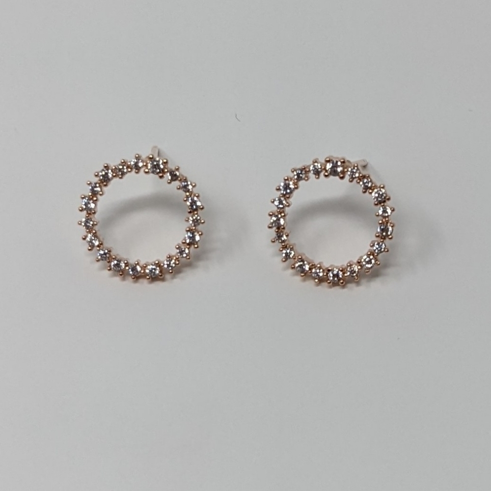 Cubic zirconia rose gold paved round stud earrings